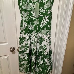 NWT Farm Rio Green and White Botanical Tiered Maxi Dress